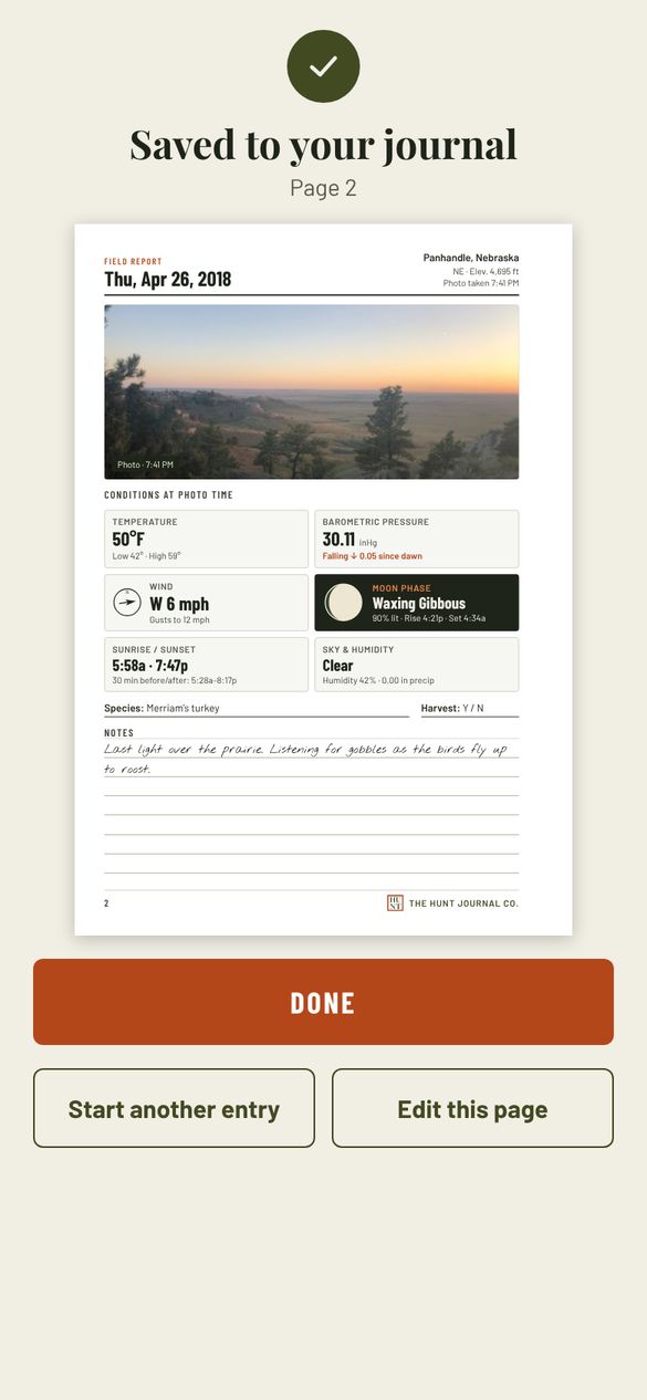 Saved to your journal: Every entry becomes a page in your book, in date order.